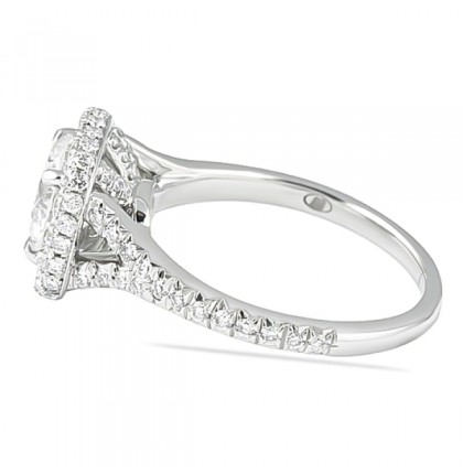 1.50 Carat Round Diamond Halo with Split Engagement Ring flat