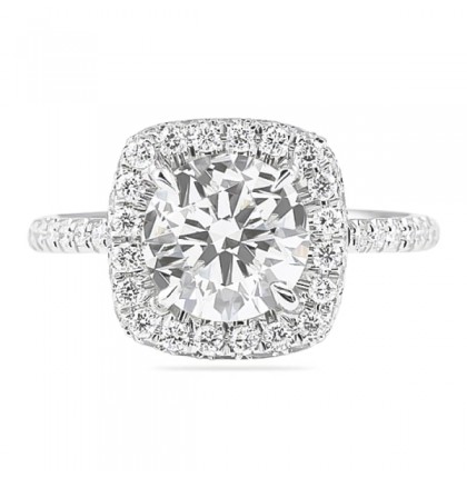 1.71ct Round Diamond in Cushion Halo Engagement Ring flat