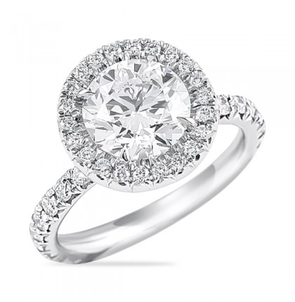 2.20ct Round Diamond Platinum Halo Engagement Ring angle