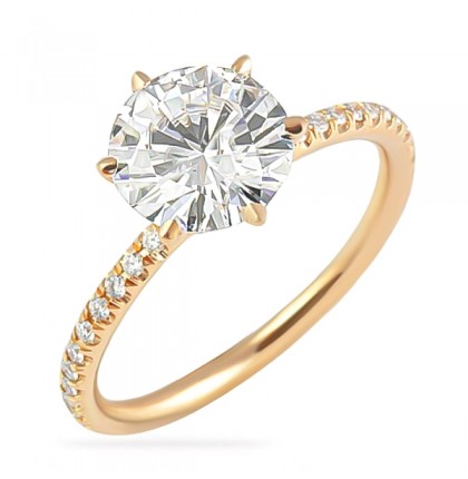 Round Moissanite Rose Gold Six-Prong Ring angle