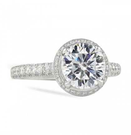 Round Moissanite Hidden Halo™ Three-Row Band Ring front view