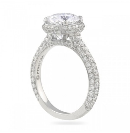 Round Moissanite Hidden Halo™ Three-Row Band Ring front view