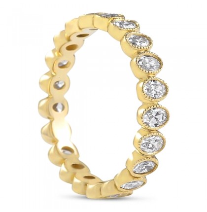 Oval Diamond Bezel Set Yellow Gold Eternity Band flat