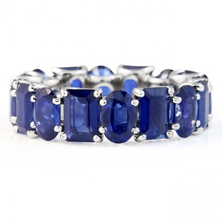 Alternating Oval and Emerald Cut Sapphire Eternity Band flat