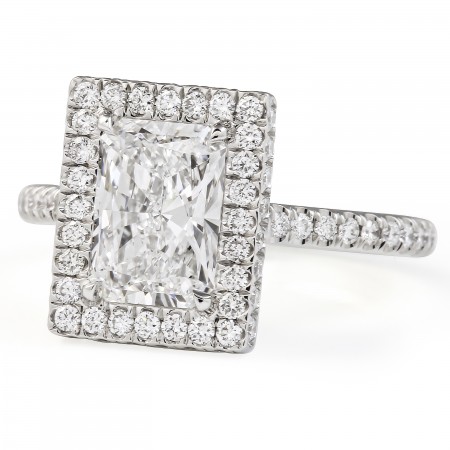 2.11 Carat Radiant Cut Lab Diamond Double Edge Halo Ring flat