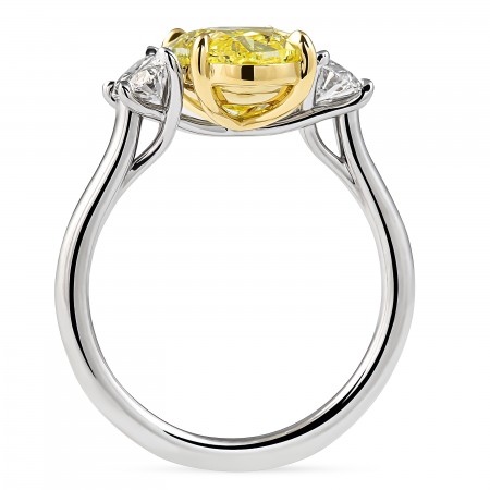 3.01 carat Fancy Intense Yellow Oval Diamond Three-Stone Ring flat