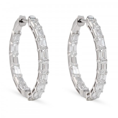 3.60 carat Emerald Cut Lab Diamond In-Out Hoop Earrings front