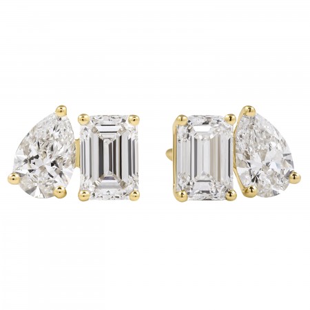 Pear and Emerald Cut Lab Diamond Duo Stud Earrings yg