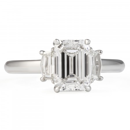 1.72 carat Emerald Cut Lab Diamond Three-Stone Ring flat