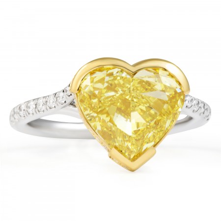 4.01 carat Heart Shape Fancy Yellow Lab Diamond Ring flat