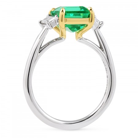 2.25 carat Step-Cut Green Emerald Three-Stone Ring flat