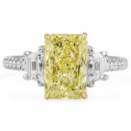 2.66 carat Fancy Light Yellow Radiant Diamond Three-Stone Ring flat