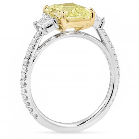 2.66 carat Fancy Light Yellow Radiant Diamond Three-Stone Ring flat