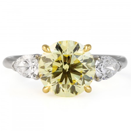 3.02 carat Yellow Round Brilliant Diamond Three-Stone Ring flat