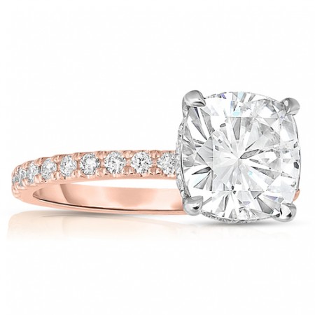 two tone moissanite engagement ring rose gold band