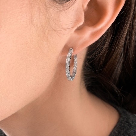 3.60 carat Emerald Cut Lab Diamond In-Out Hoop Earrings front