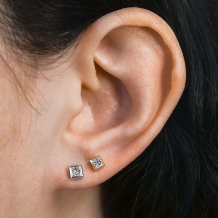 Bezel Set Princess Cut Diamond Studs yg