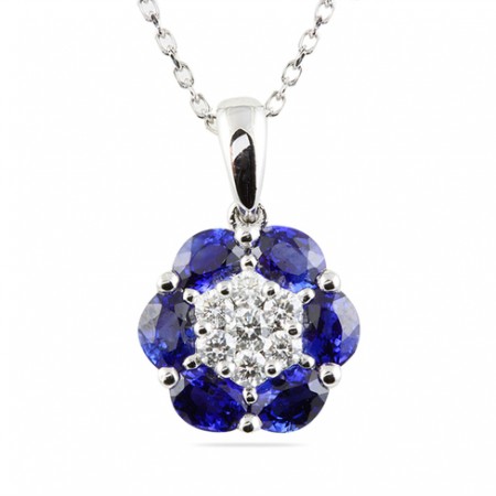 SAPPHIRE AND DIAMOND 18K WHITE GOLD PENDANT