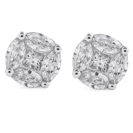 Marquise and Princess Cut Diamond Earrings flat