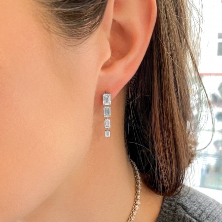 Graduating Emerald Cut Lab Diamond Drop Earrings front