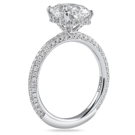 2.51ct Cushion Cut Lab Diamond Three Row Engagement Ring flat