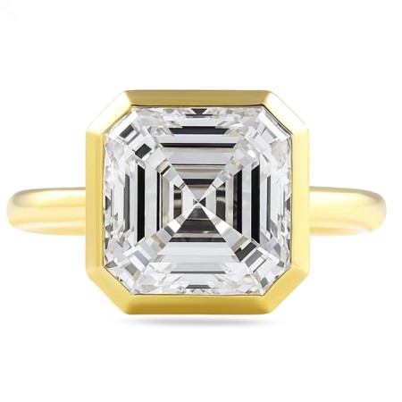 4.25 carat Asscher Cut Lab Diamond Bezel Set Ring flat