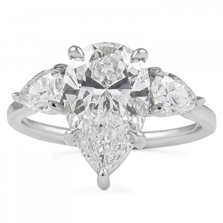 2.41 carat Pear Shape Lab Diamond Three-Stone Engagement Ring flat