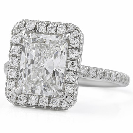 1.98 carat Radiant Cut Lab Diamond Double Edge Halo Ring flat