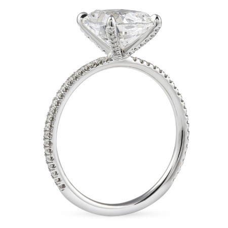 2.65 carat Cushion Cut Lab Diamond Pave Prong Engagement Ring flat