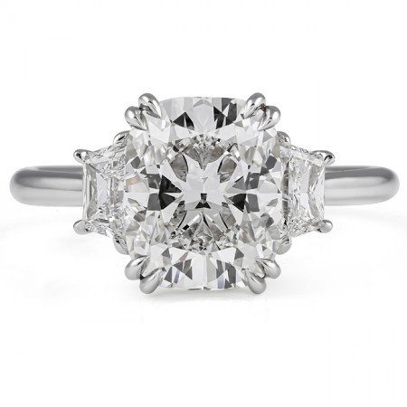 3.06 carat Cushion Cut Lab Diamond Three-Stone Ring flat