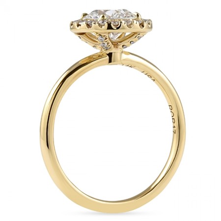 1.02 carat Round Lab Diamond Yellow Gold Halo Ring  flat