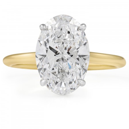 3.31 carat Oval Lab Diamond Solitaire Cathedral Ring flat