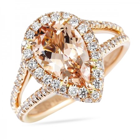 Pear Shape Morganite Rose Gold Halo Ring with Split Band top