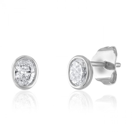 Oval Diamond Bezel Set Stud Earrings