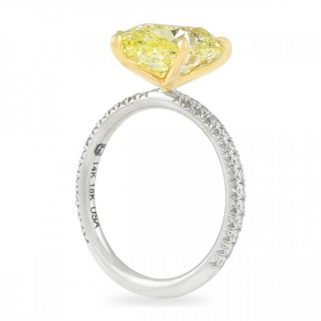 4.23 Carat Pear Shape Yellow Diamond Two-Tone Engagement Ring flat