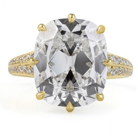 7 Carat Antique Cushion Cut Diamond Two-Row Ring flat