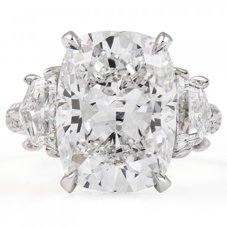 7 carat Cushion Cut Lab Diamond Three-Stone Ring flat