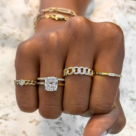 Baguette and Half Pave Diamond Ring rose gold