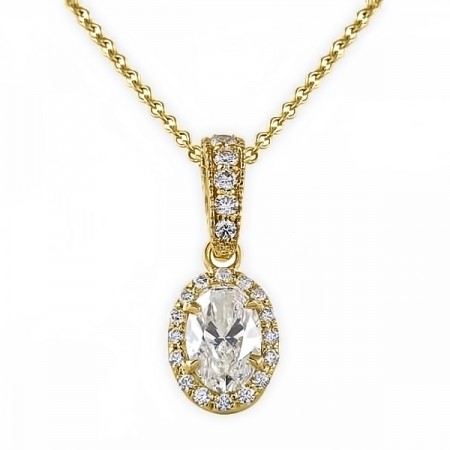 1.01 carat Oval Diamond Center Yellow Gold Halo Pendant