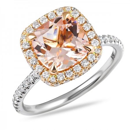 Cushion Cut Morganite Two-Tone Halo Ring angle