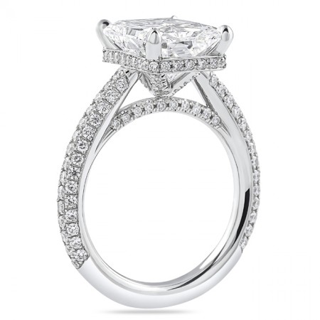 4.02ct Radiant Cut Diamond Three-Row Band Engagement Ring flat