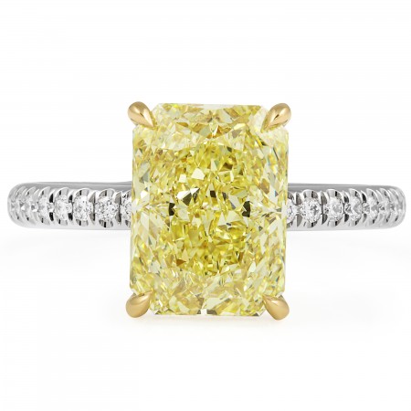 3.62 carat Fancy Yellow Radiant Two-Tone Ring flat