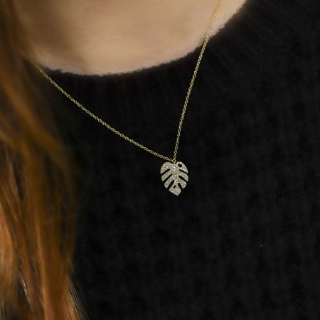 Diamond Monstera Leaf Pendant closeup