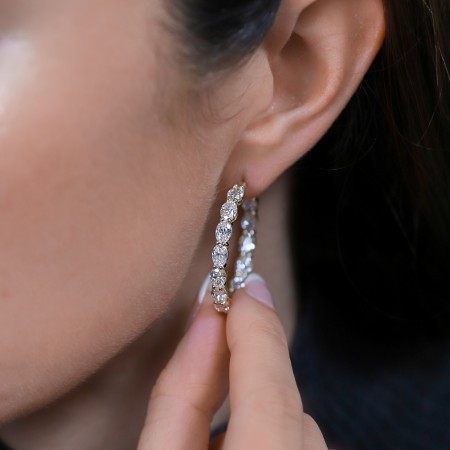 7.79 Carat Oval Lab Diamond In-Out Hoop Earrings front
