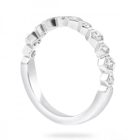 Round Diamonds in Hexagon Bezel Wedding Band flat