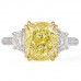 4.41 carat Yellow Cushion Cut Diamond Three-Stone Ring flat