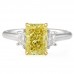 2.02 carat Radiant Cut Fancy Yellow Lab Diamond Three-Stone Ring