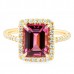 Tourmaline and Diamond Rose Gold Halo Ring flat