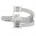 Emerald and Oval Diamond Open Cuff Style Band front view white gold