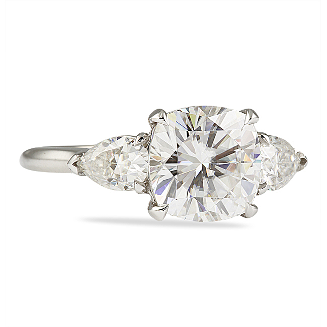 Cushion and Pear Moissanite Engagement Ring